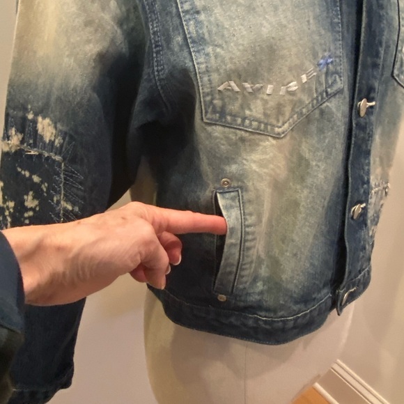 Avirex Distressed Stonewashed Denim Jean Jacket w Embroidery / Stitching / M - Picture 11 of 16